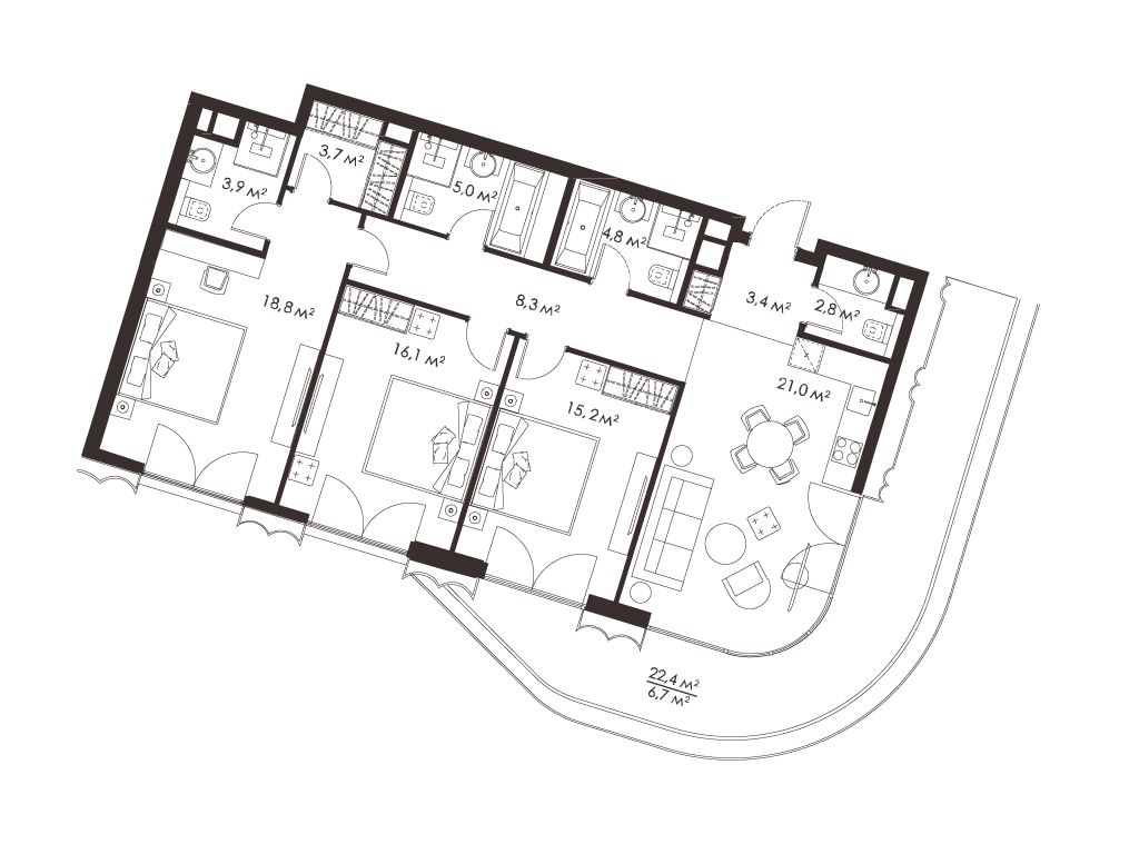 Планировка: 3-комн. квартира 109.70 м² в новостройке Кинг энд Санс