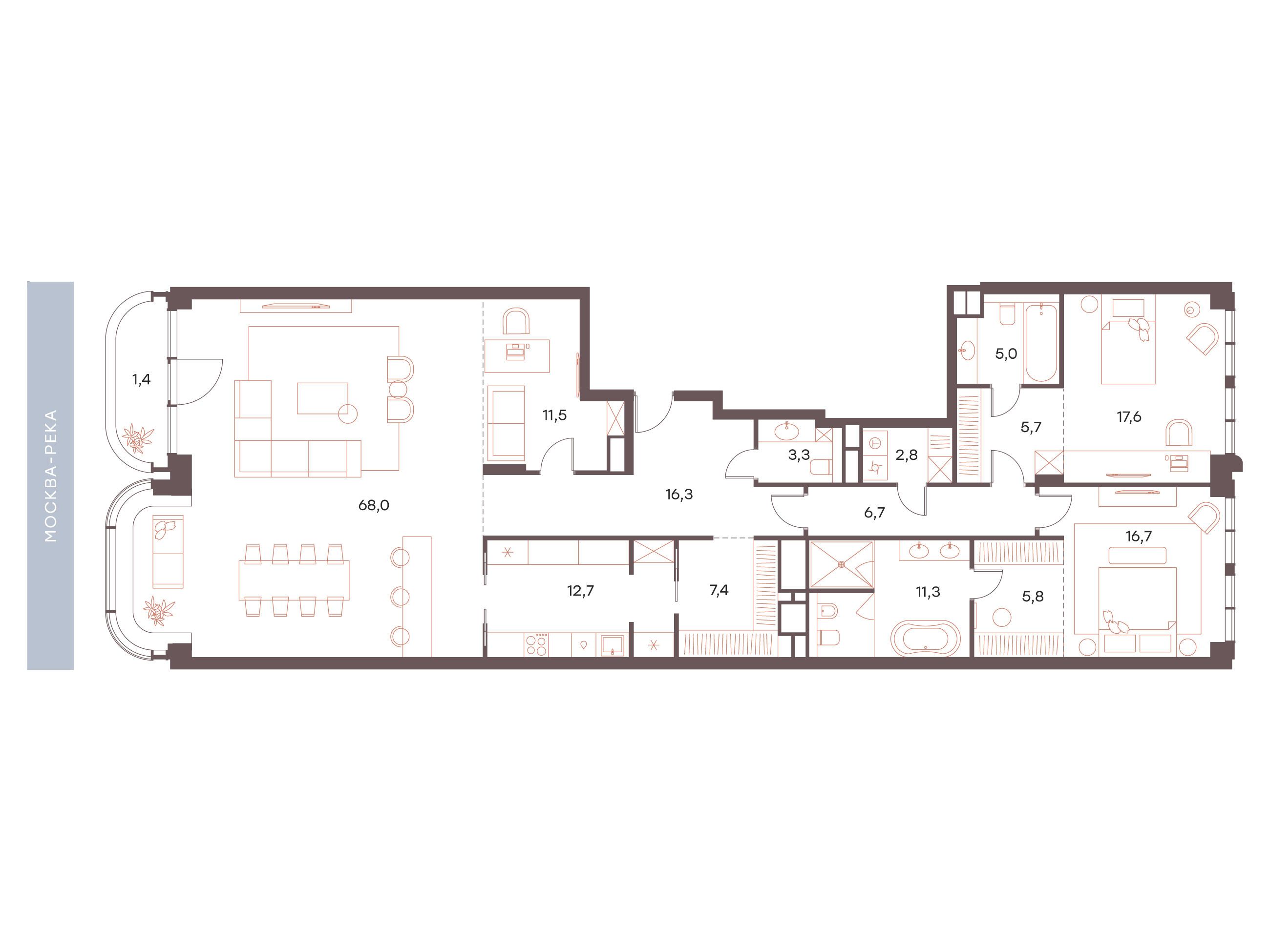 Планировка: 4-комн. квартира 190.80 м² в новостройке ЖК Саввинская 27
