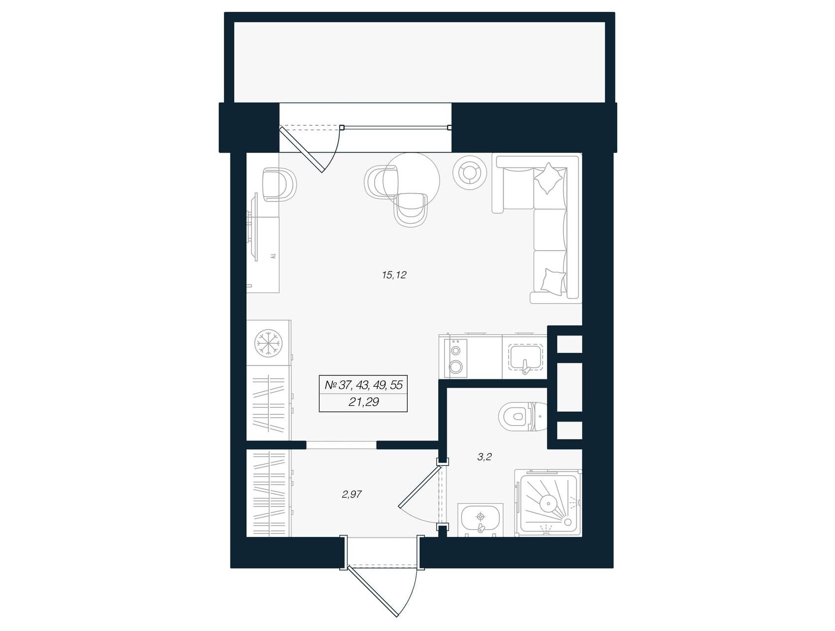 Планировка: Студия 22.88 м² в новостройке Феникс Рощино
