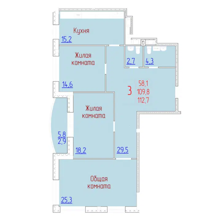 Планировка: 3-комн. квартира 112.70 м² в новостройке Дом на Плеханова