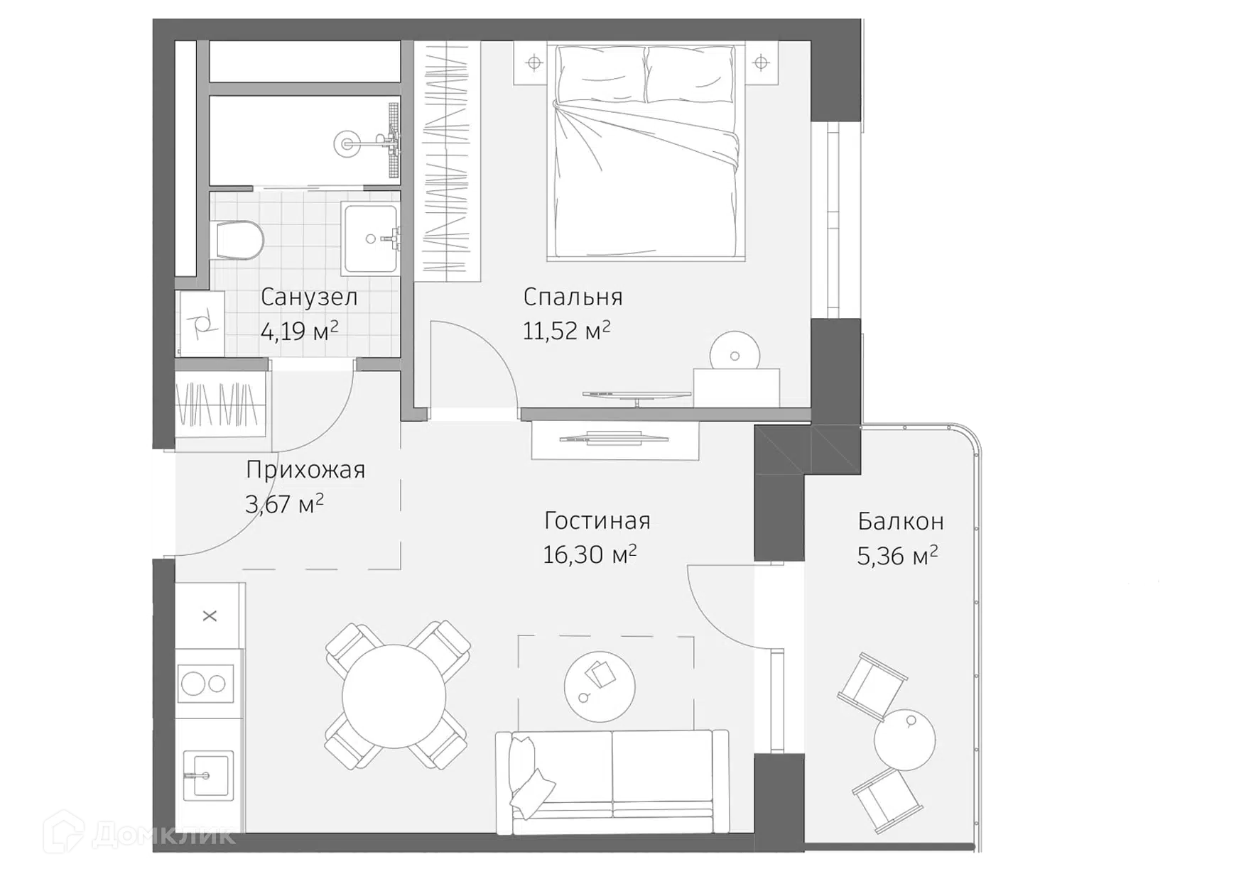 Планировка: 2-комн. квартира 41.04 м² в новостройке Реликт