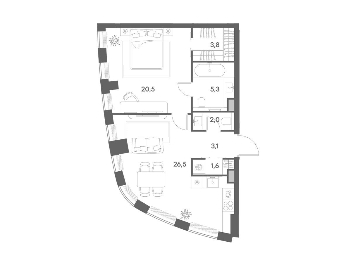 Планировка: 1-комн. квартира 62.80 м² в новостройке Энигмия