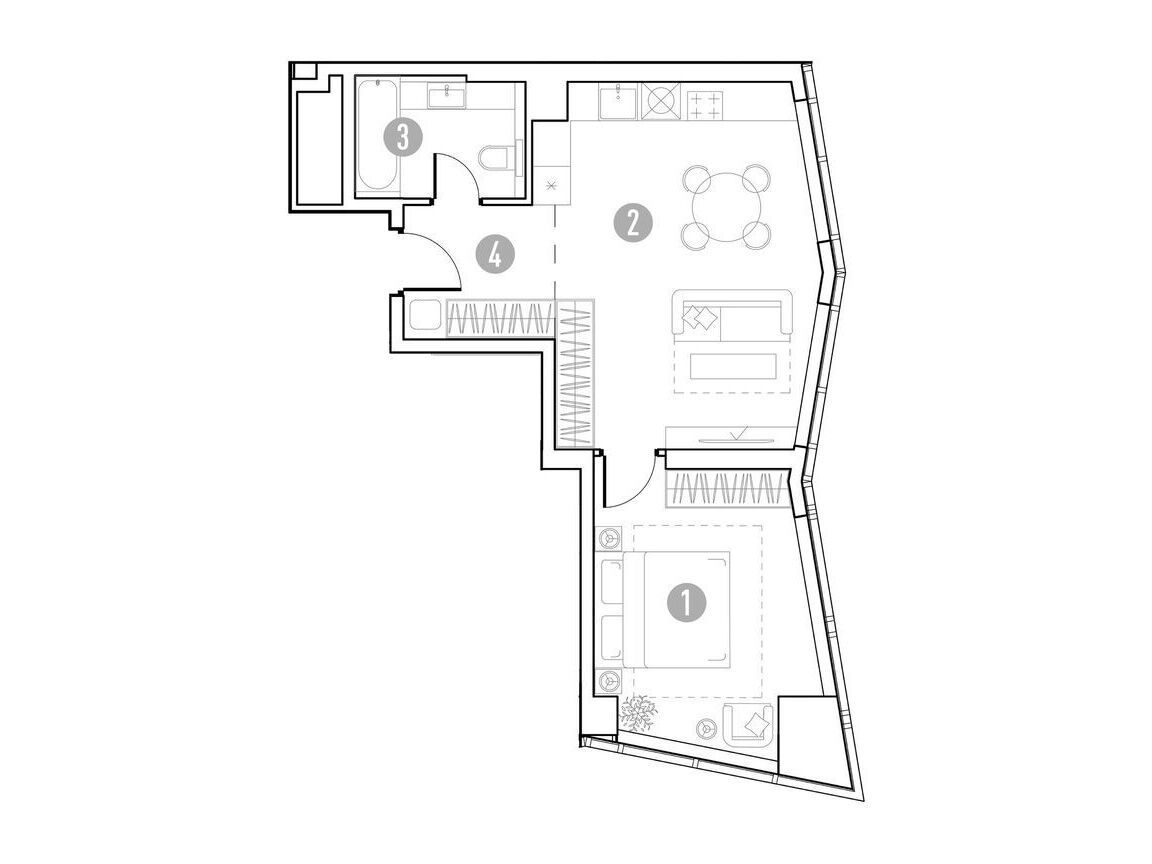 Планировка: 1-комн. квартира 46.28 м² в новостройке Уно. Горбунова