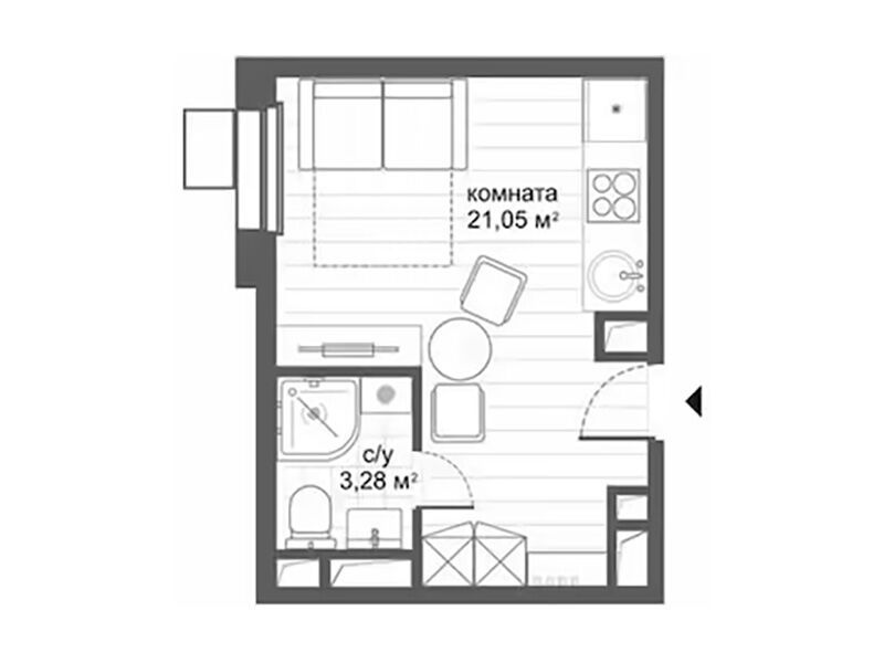 Планировка: Студия 24.20 м² в новостройке СитиМикс Новокосино
