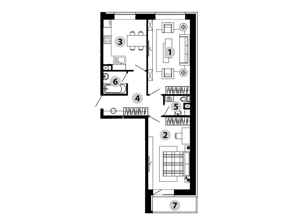 Планировка: 2-комн. квартира 61.90 м² в новостройке Малиново
