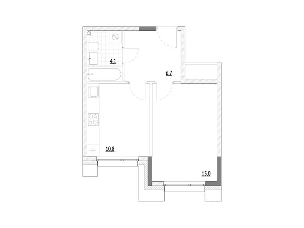 Планировка: 1-комн. квартира 36.10 м² в новостройке Веллби
