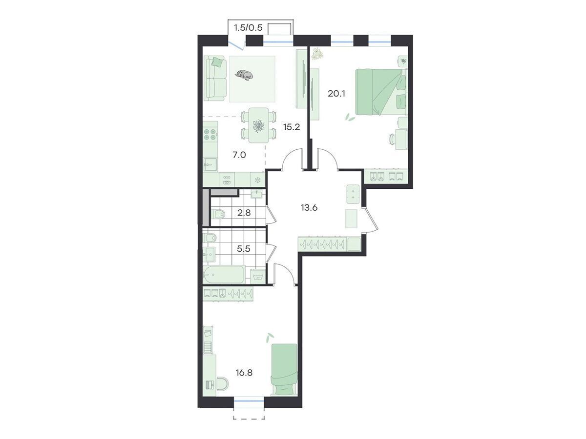 Планировка: 3-комн. квартира 82.10 м² в новостройке Джи Три Театральный