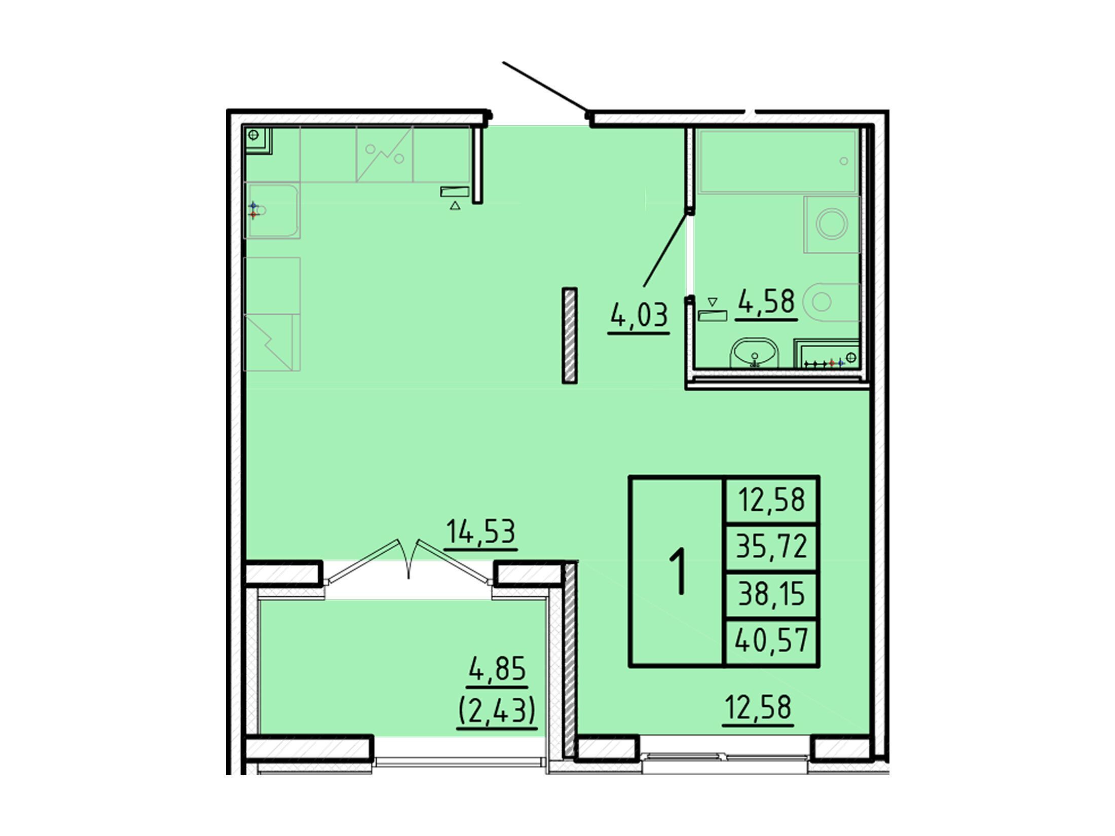 Планировка: 1-комн. квартира 35.72 м² в новостройке Образцовый квартал 16