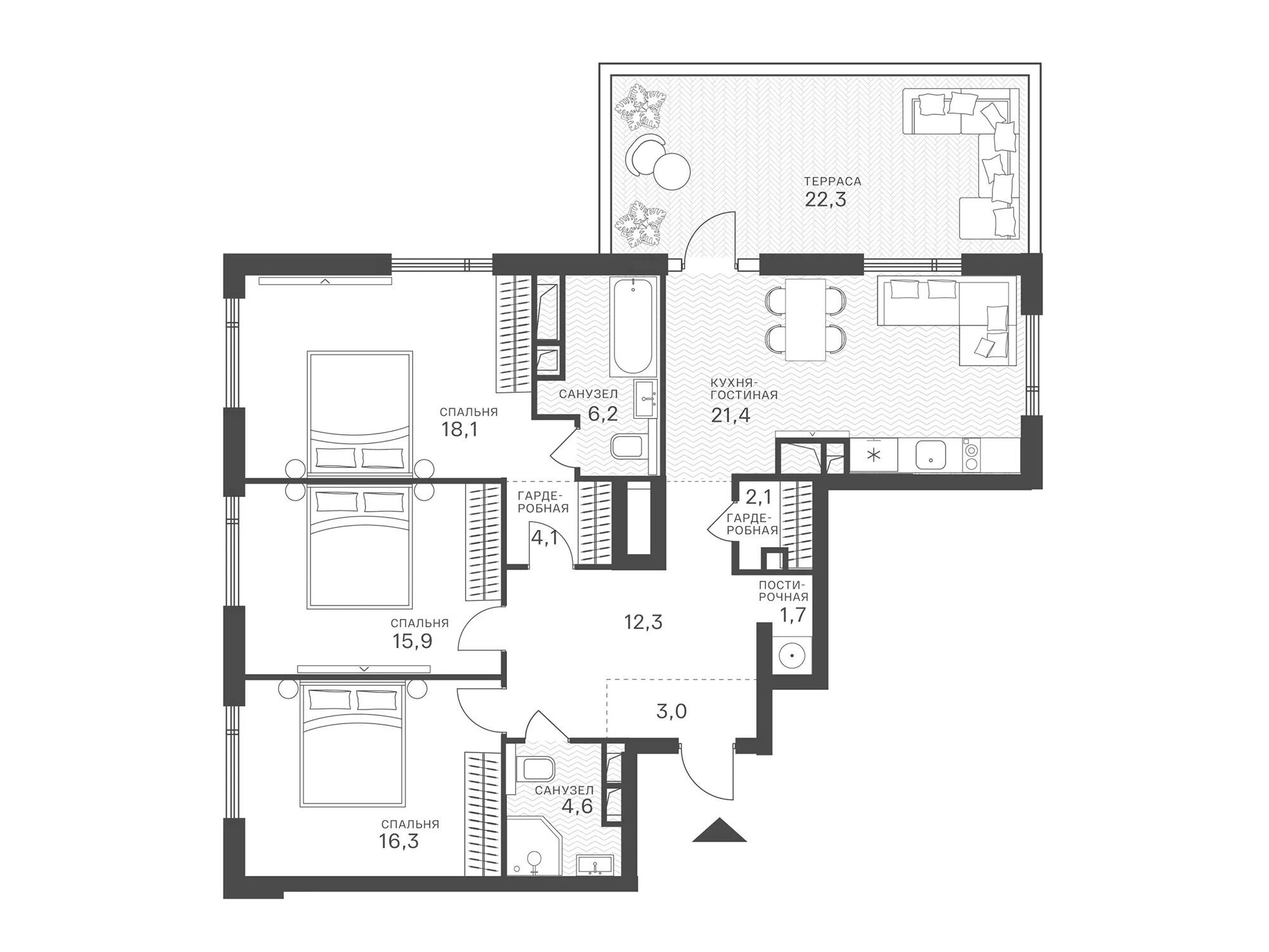 Планировка: 3-комн. квартира 96.79 м² в новостройке Крылатская 33