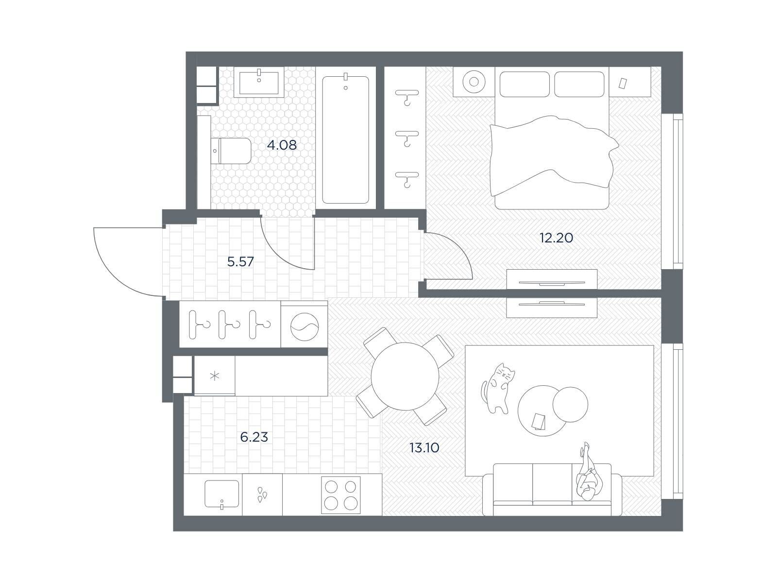 Планировка: 1-комн. квартира 41.18 м² в новостройке Тейт