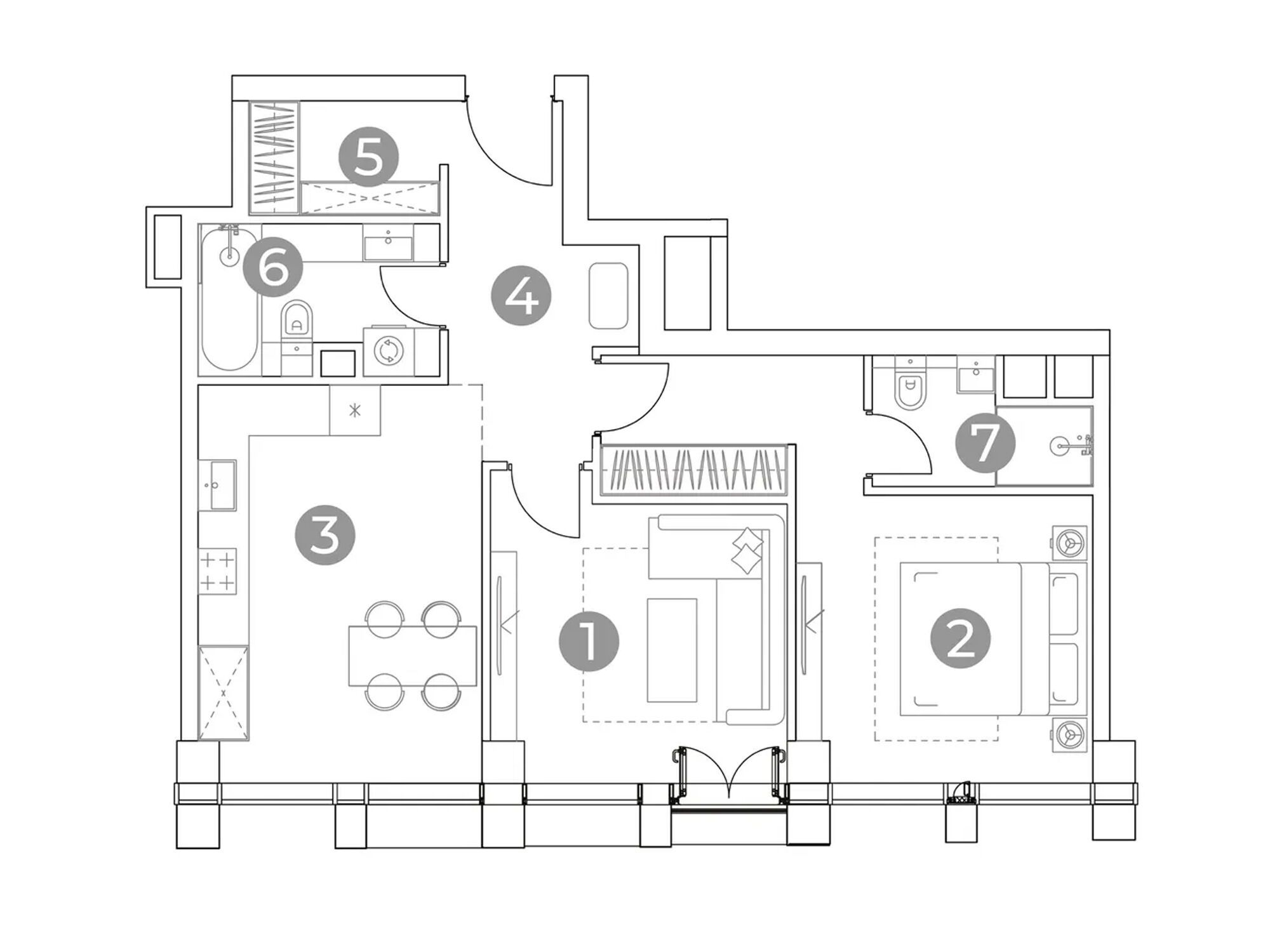 Планировка: 2-комн. квартира 63.30 м² в новостройке Эмоушн