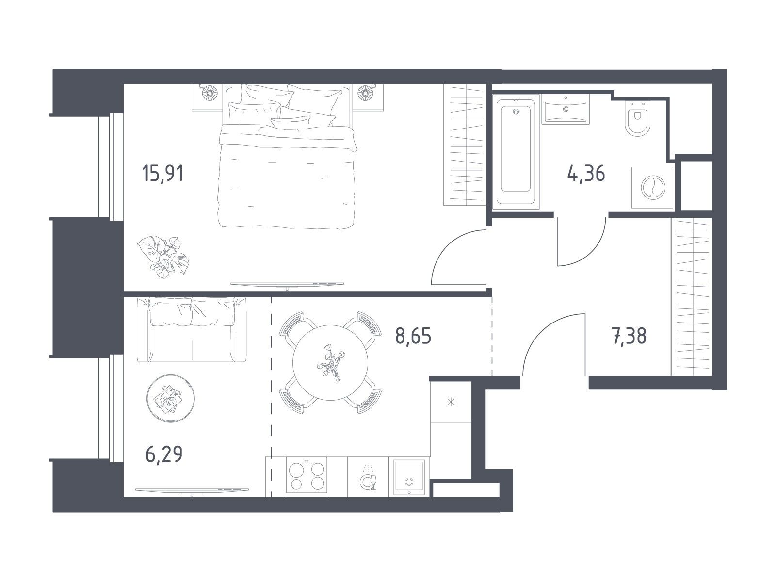 Планировка: 1-комн. квартира 42.59 м² в новостройке ЖК Скай Спутник