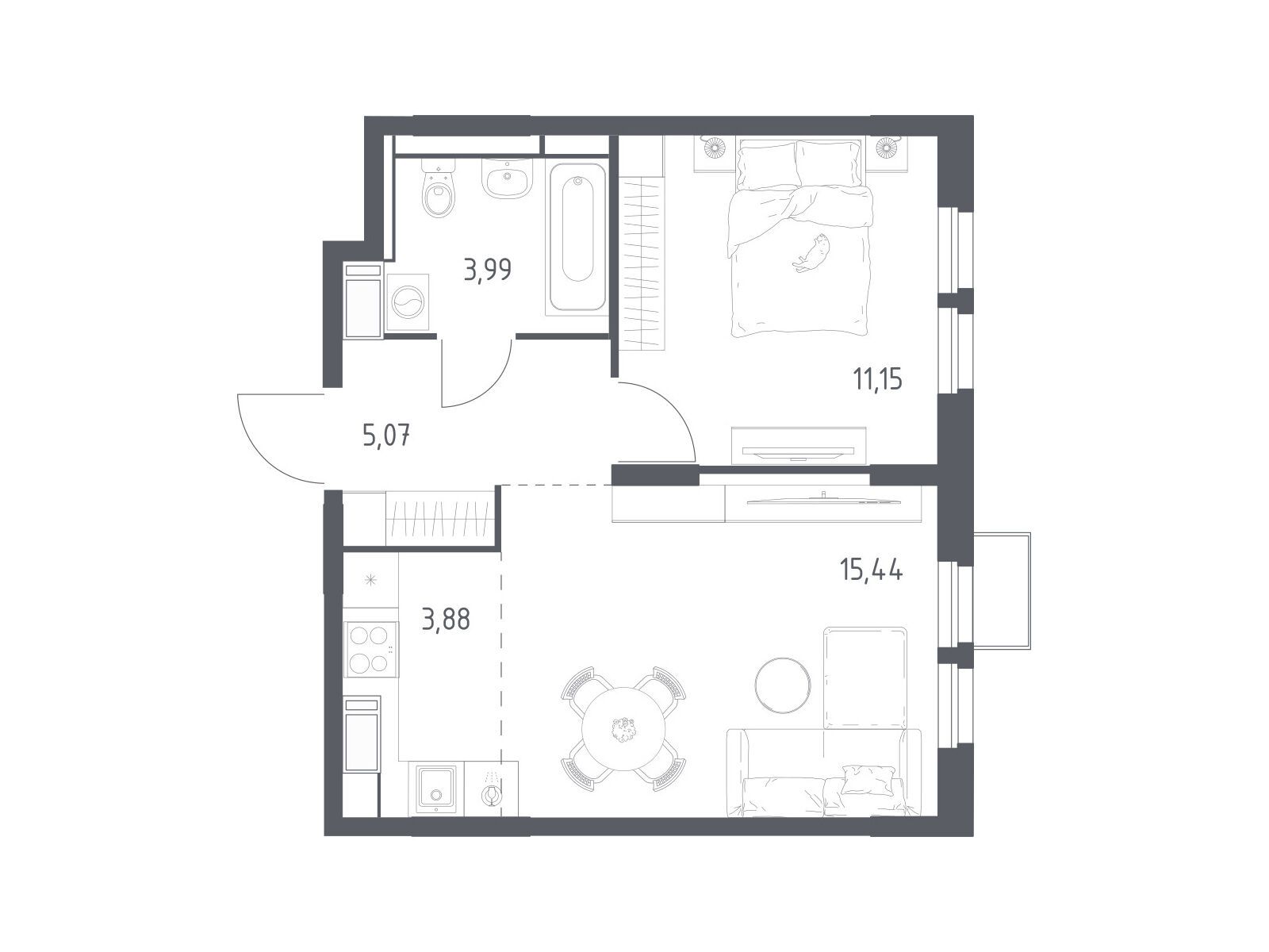 Планировка: 1-комн. квартира 39.53 м² в новостройке Большое Путилково