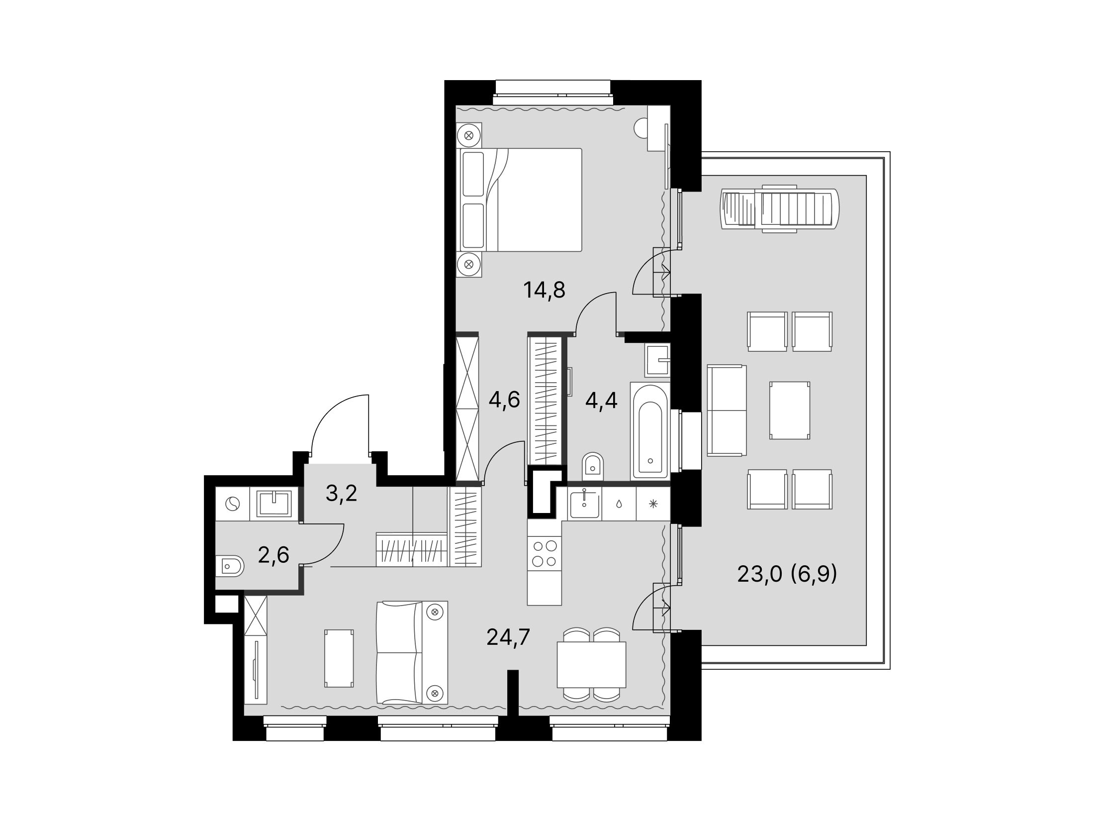 Планировка: 2-комн. квартира 61.20 м² в новостройке Симоновский вал