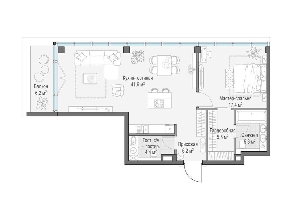 Планировка: 1-комн. квартира 83.20 м² в новостройке Фрунзенский