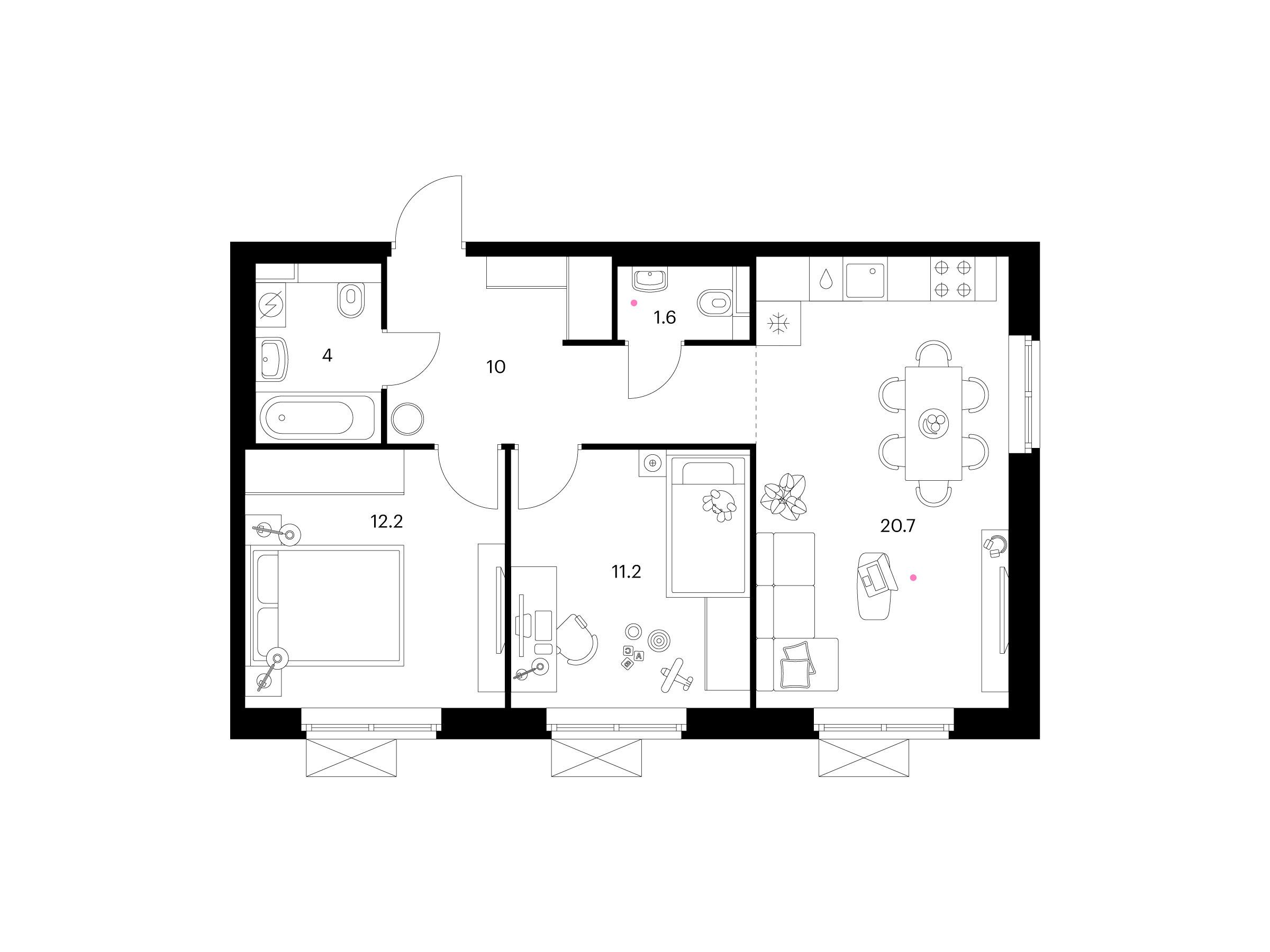 Планировка: 2-комн. квартира 59.70 м² в новостройке ЖК Люблинский парк