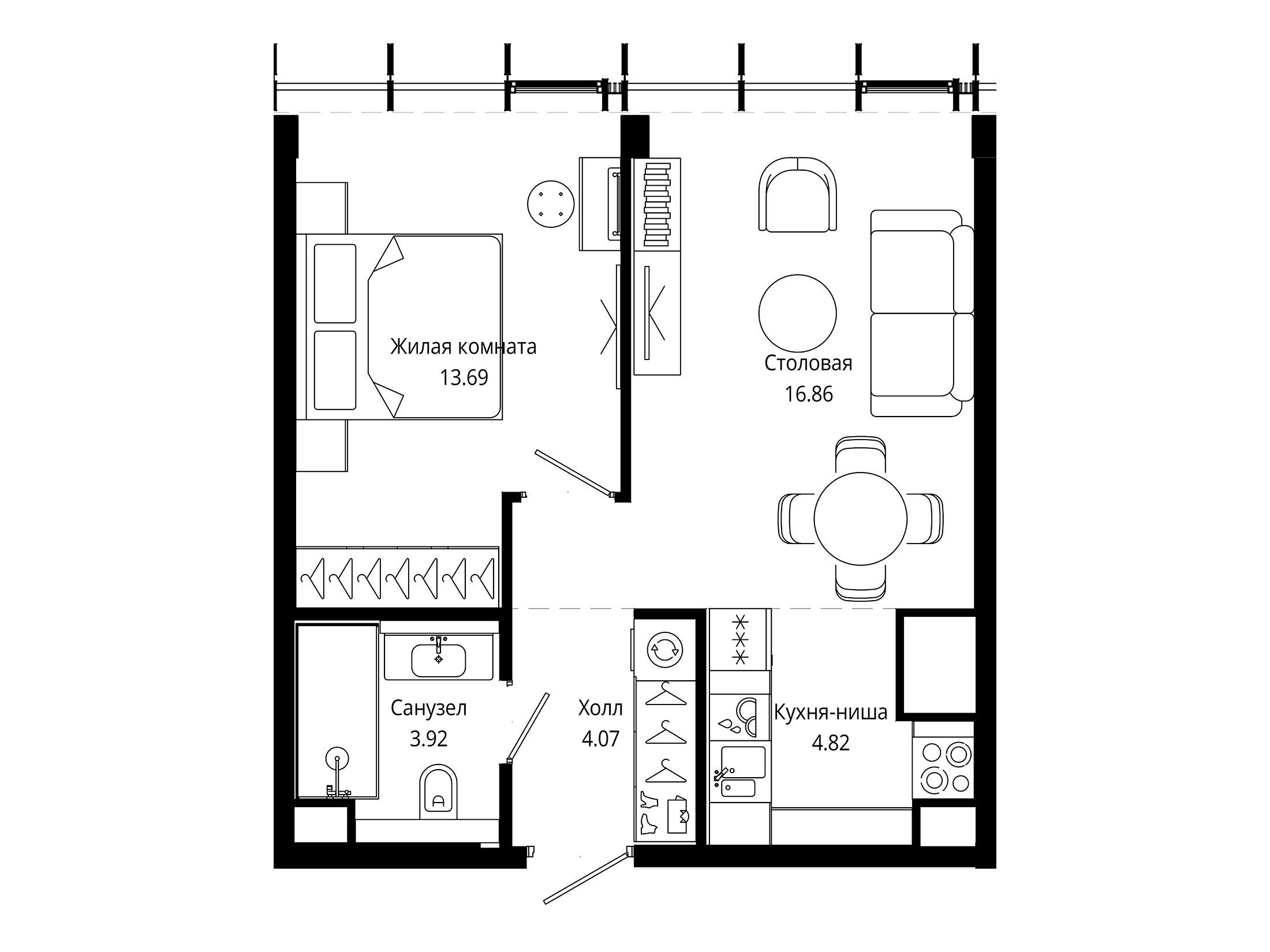 Планировка: 1-комн. квартира 43.60 м² в новостройке Мод