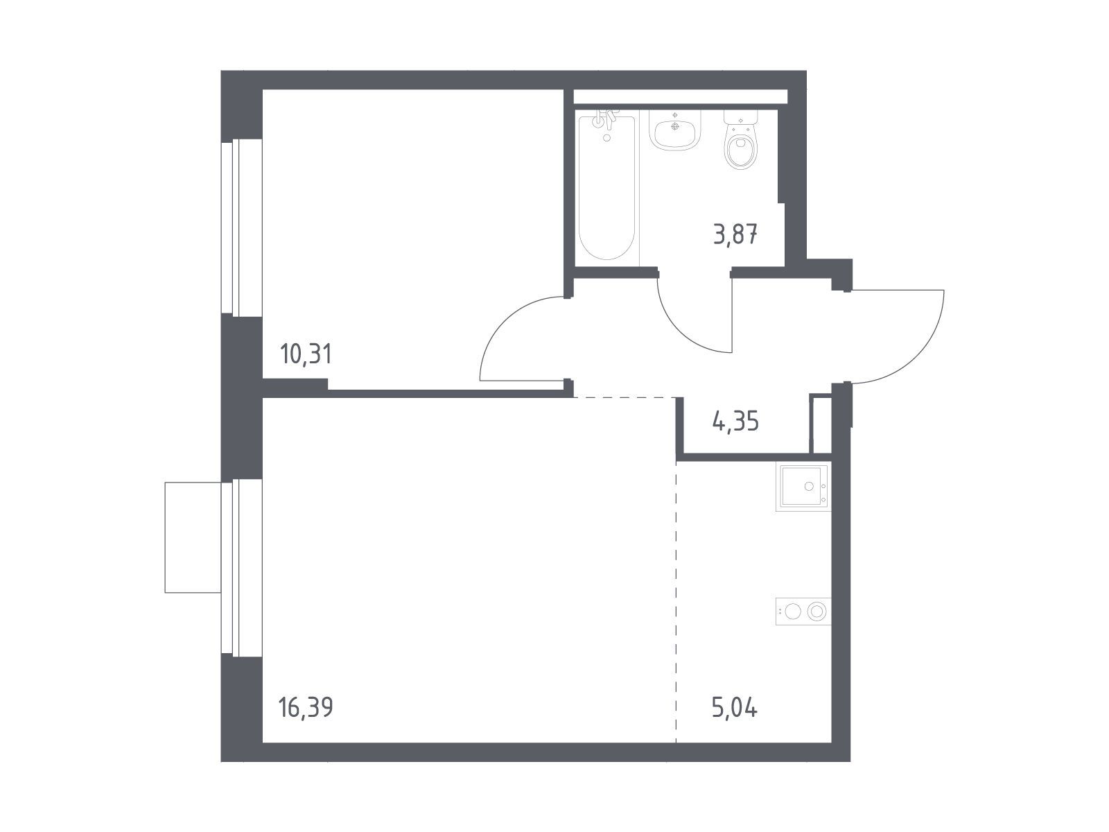 Планировка: 1-комн. квартира 39.96 м² в новостройке Подольские кварталы