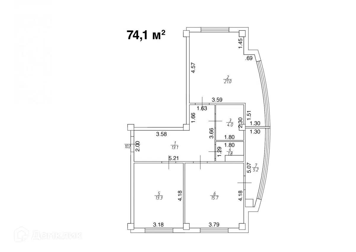 Планировка: 2-комн. квартира 74.10 м² в новостройке Квартал Лета
