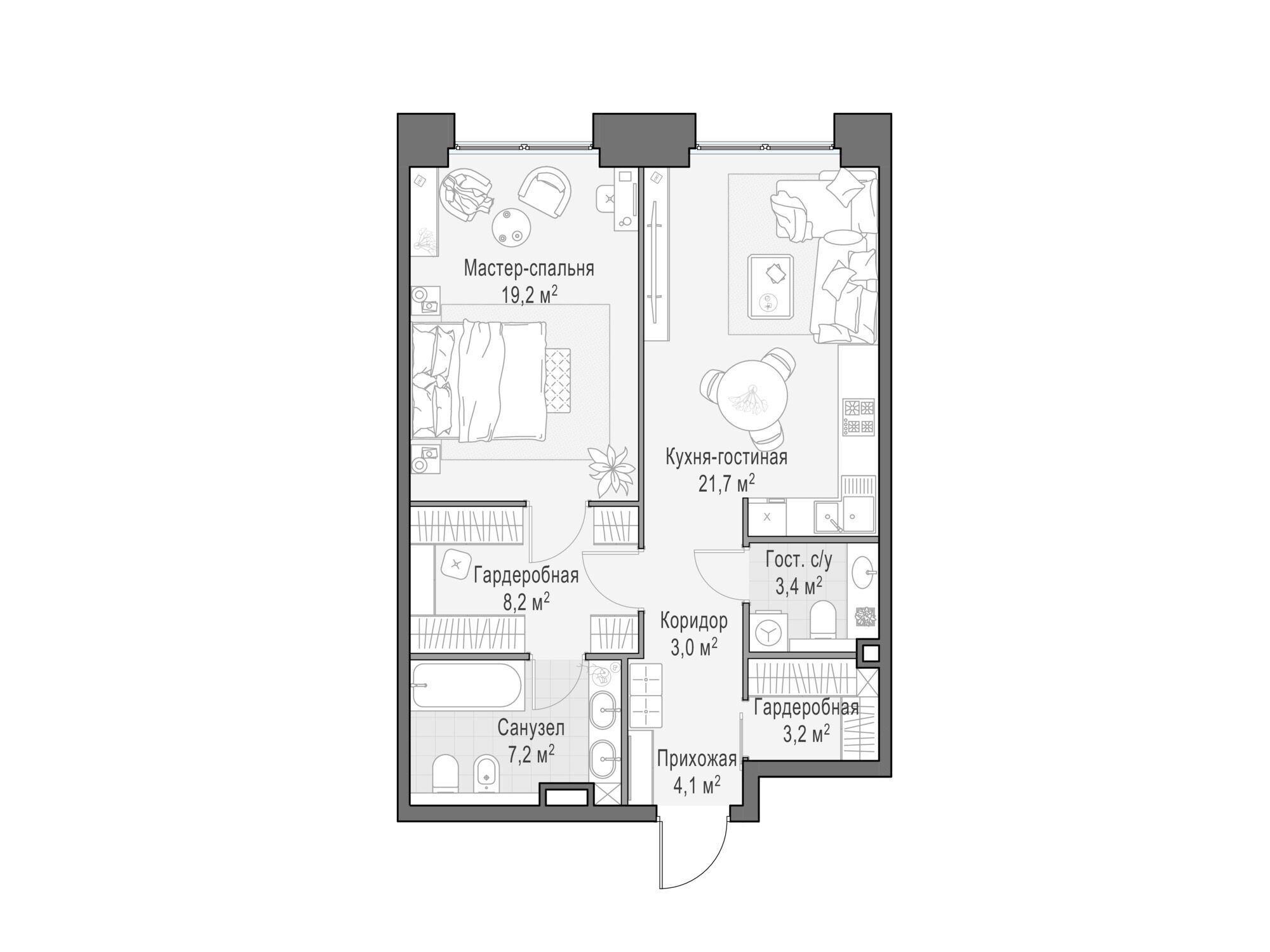 Планировка: 1-комн. квартира 70.40 м² в новостройке Лайф тайм