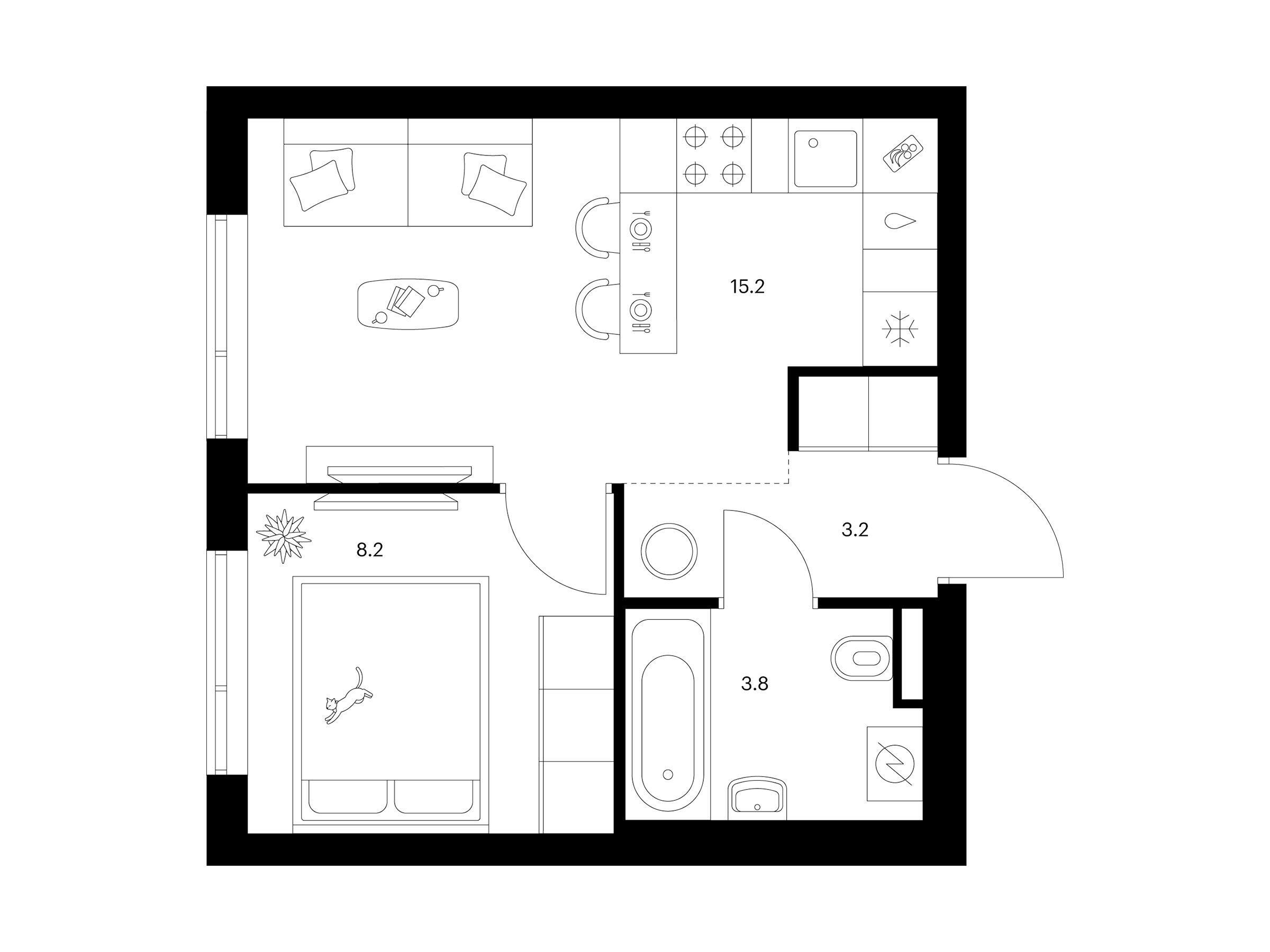 Планировка: 1-комн. квартира 30.40 м² в новостройке Лосиноостровский парк