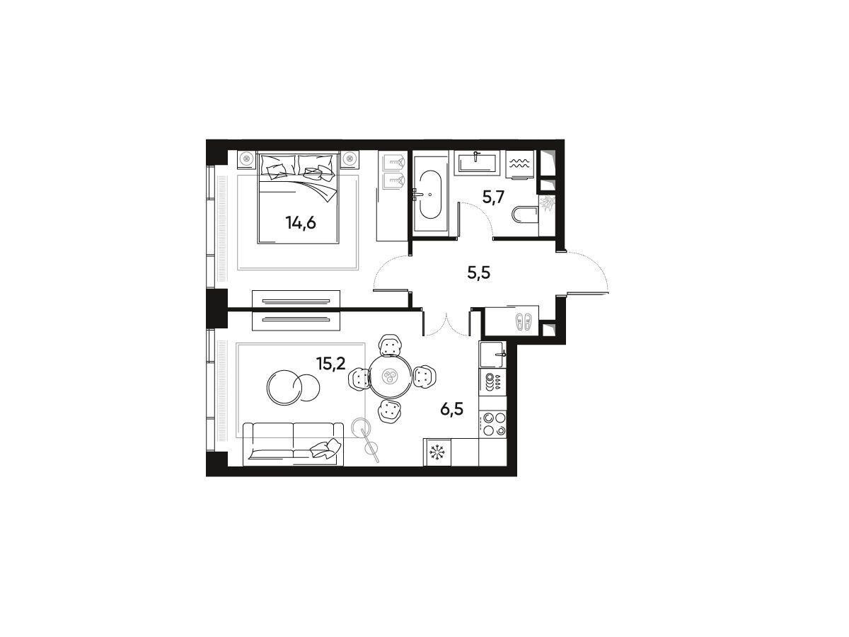 Планировка: 2-комн. квартира 47.70 м² в новостройке Прайд