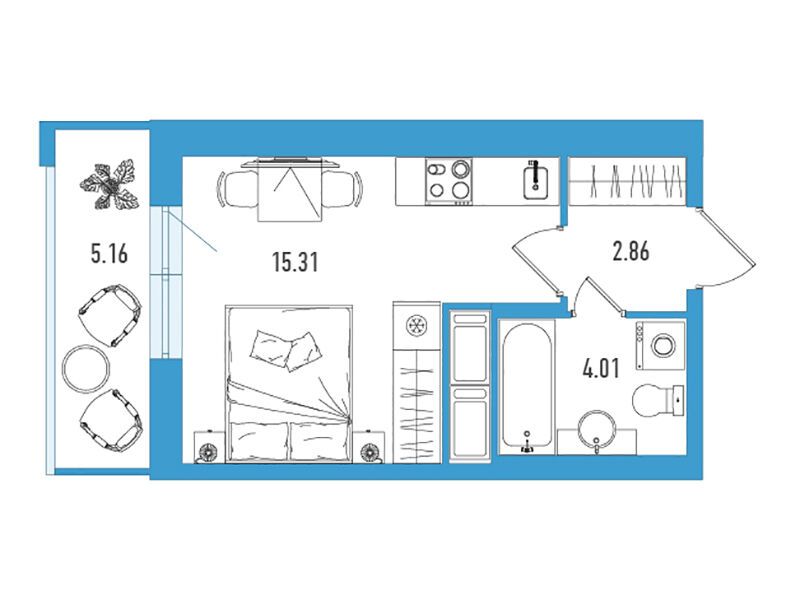 Планировка: Студия 23.73 м² в новостройке Искра Сити