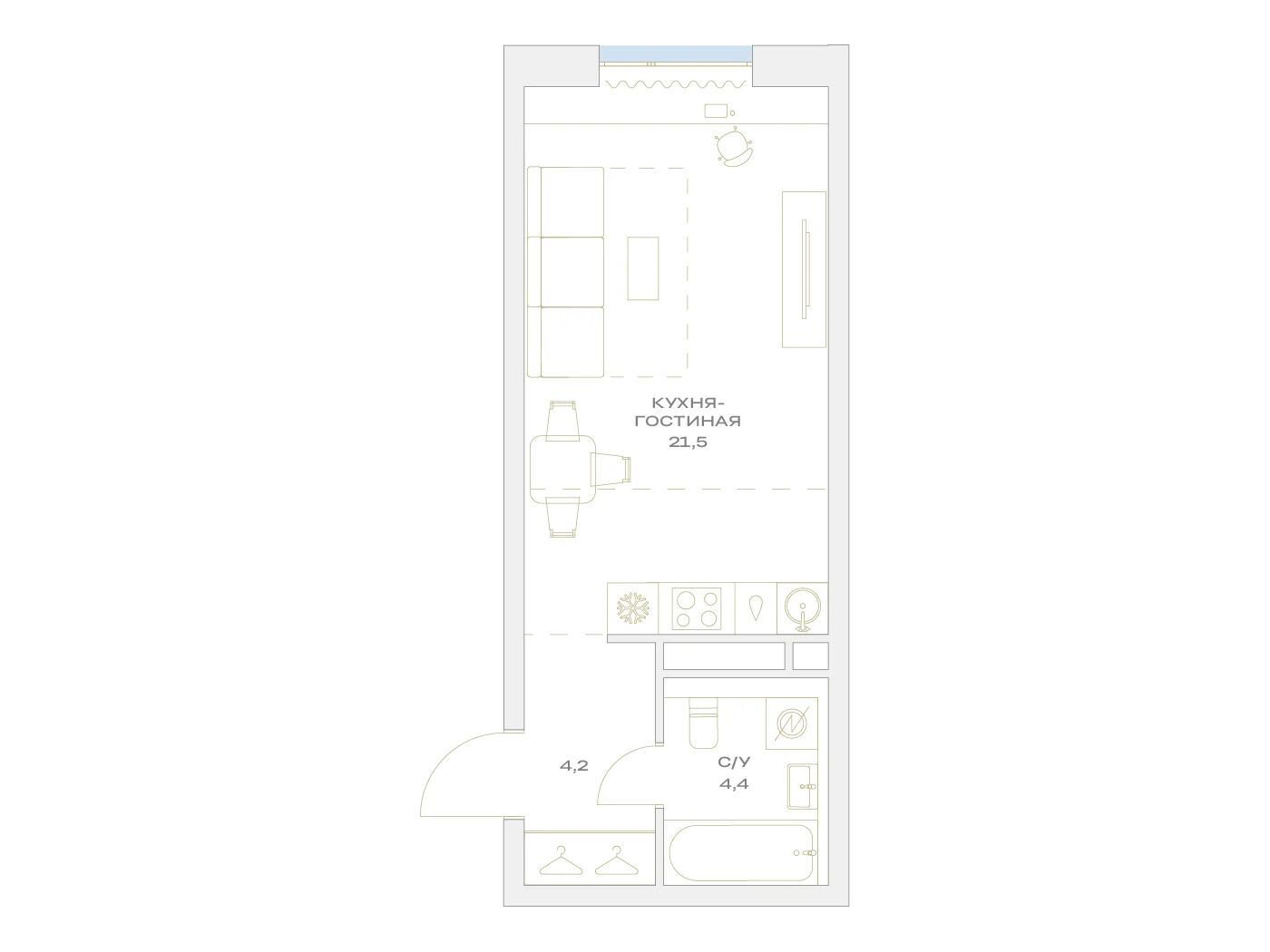 Планировка: Студия 30.10 м² в новостройке Детали