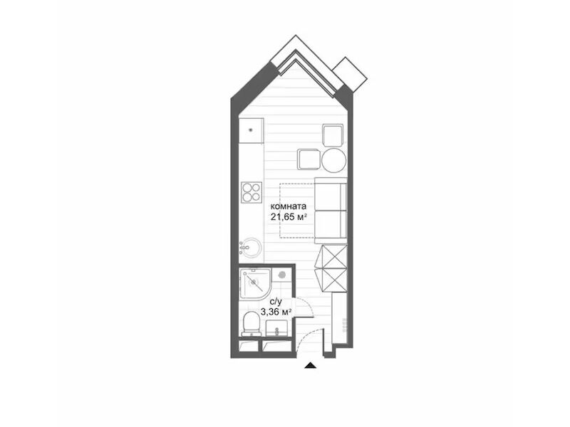 Планировка: Студия 25.20 м² в новостройке СитиМикс Новокосино