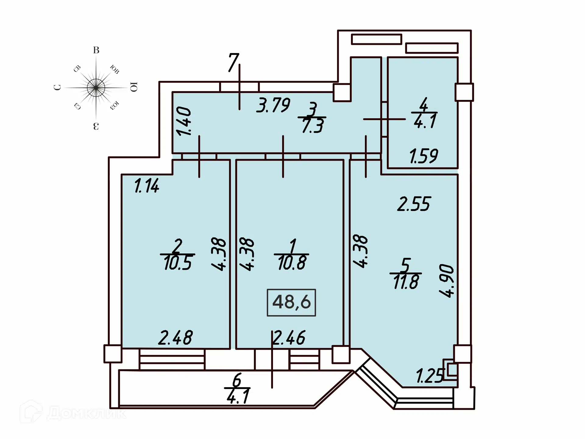 Планировка: 2-комн. квартира 48.60 м² в новостройке Кленовая роща