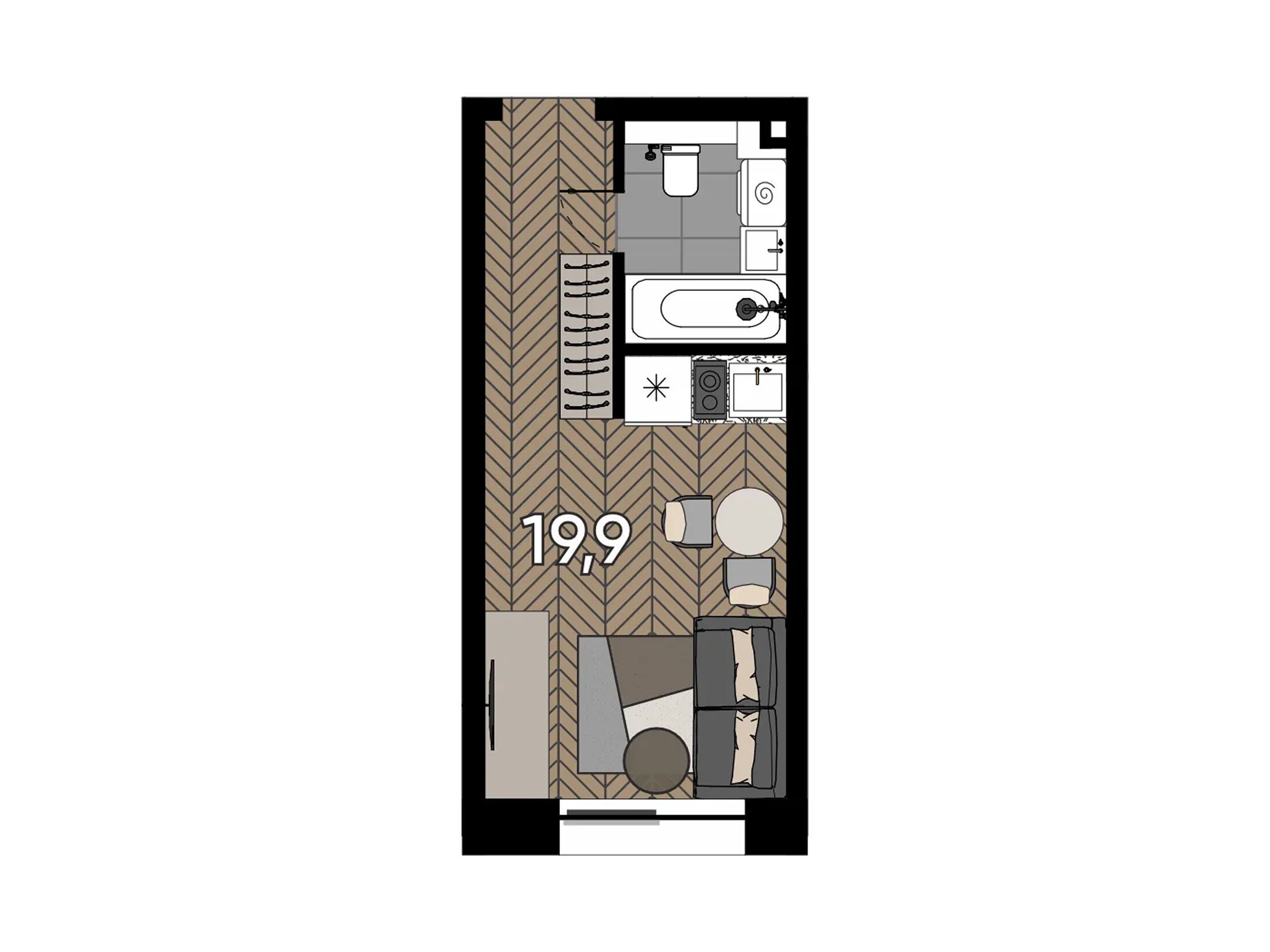 Планировка: Студия 19.90 м² в новостройке Зорге 9
