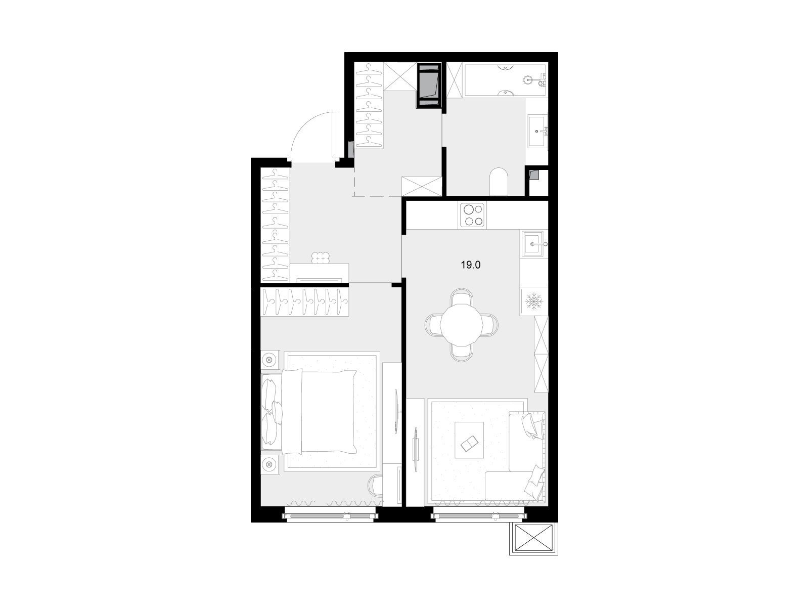 Планировка: 1-комн. квартира 49.30 м² в новостройке Малевич