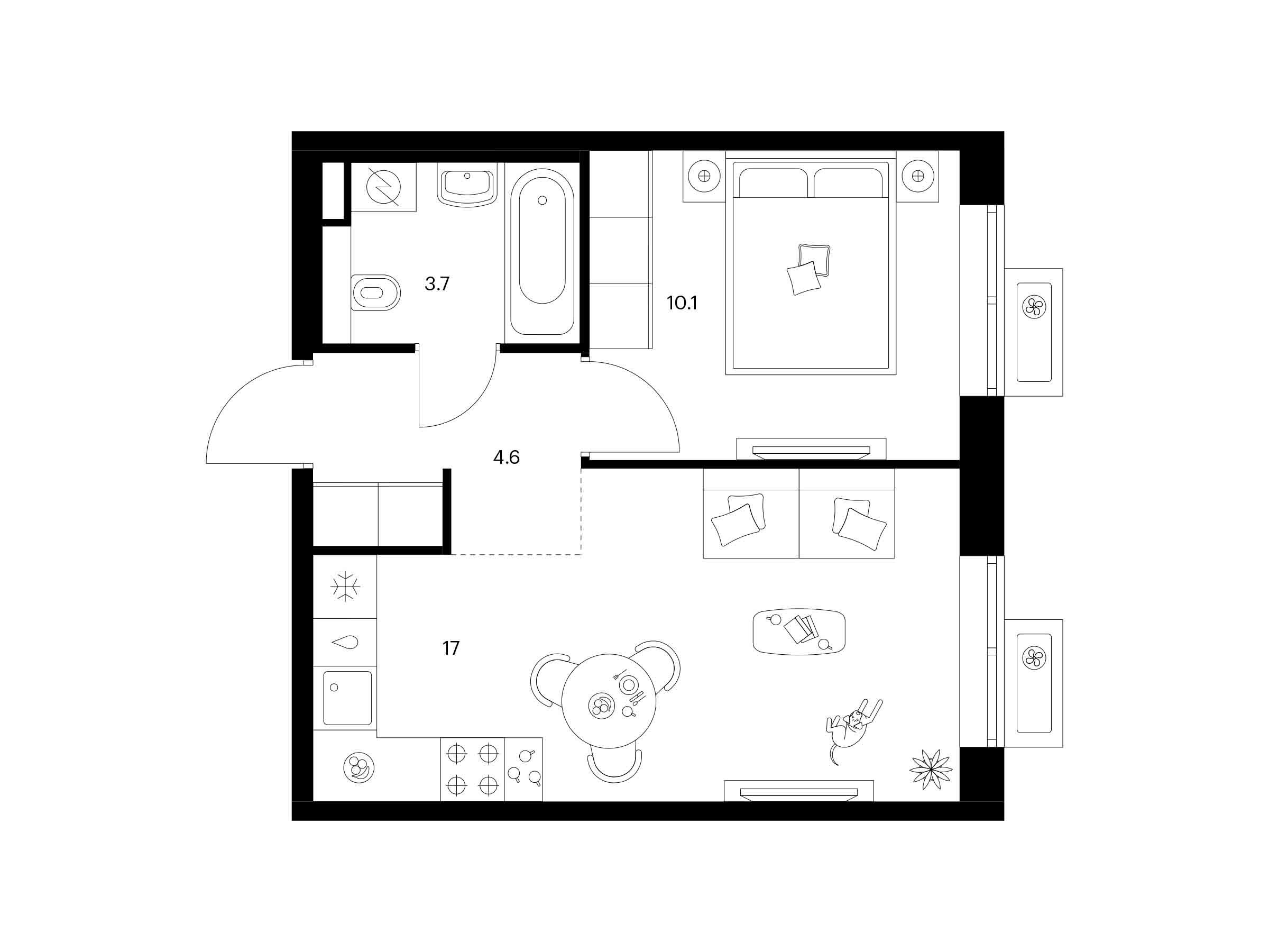 Планировка: 1-комн. квартира 35.40 м² в новостройке Люблинский парк
