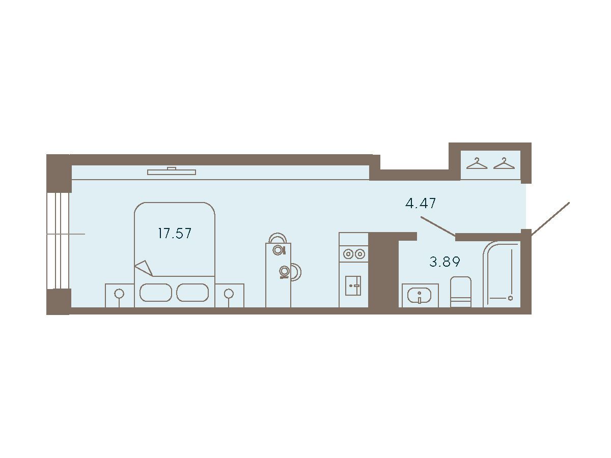 Планировка: 1-комн. квартира 25.93 м² в новостройке 17/33 Петровский остров