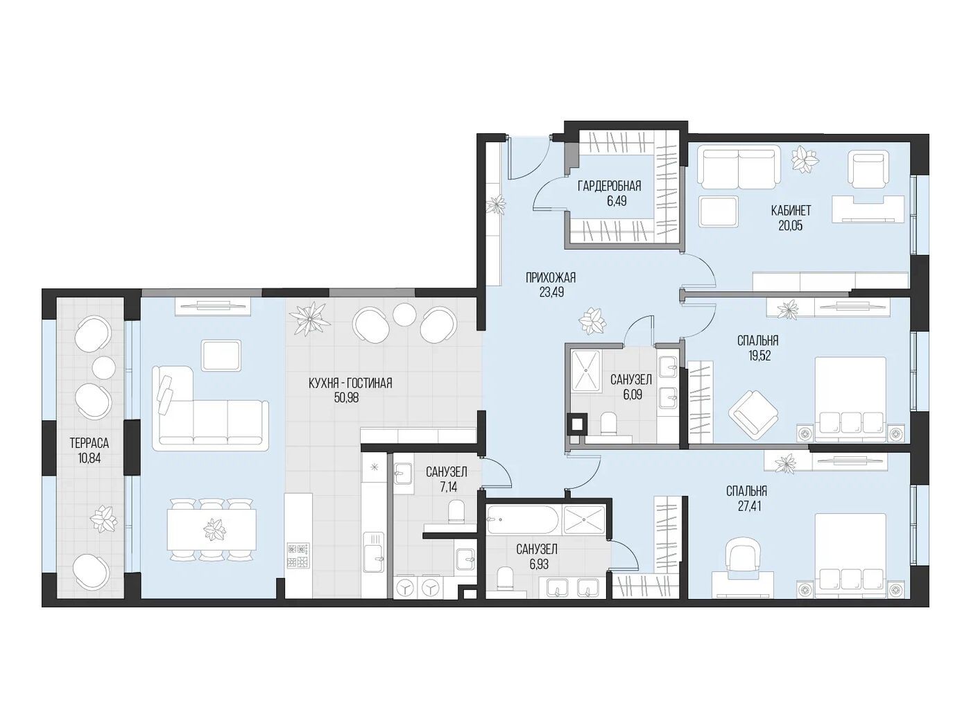 Планировка: 3-комн. квартира 173.36 м² в новостройке Садовническая 69