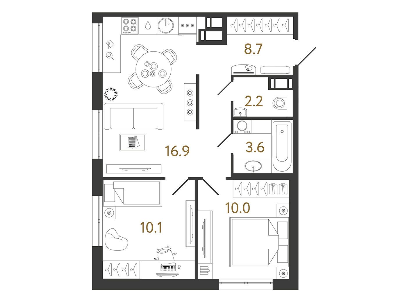 Планировка: 2-комн. квартира 51.50 м² в новостройке Струны