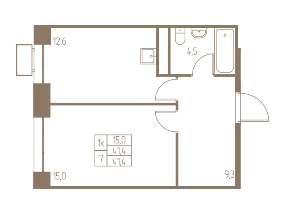 Планировка: 1-комн. квартира 41.40 м² в новостройке Фабрикант