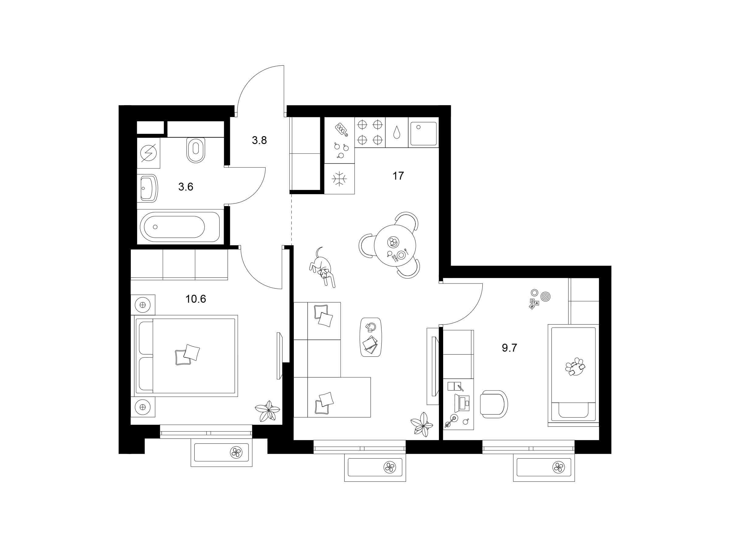 Планировка: 2-комн. квартира 44.70 м² в новостройке ЖК Ярославский