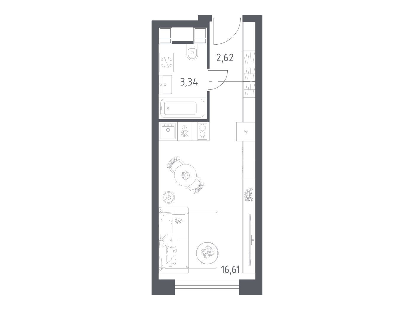 Планировка: Студия 22.57 м² в новостройке Пятницкое 58