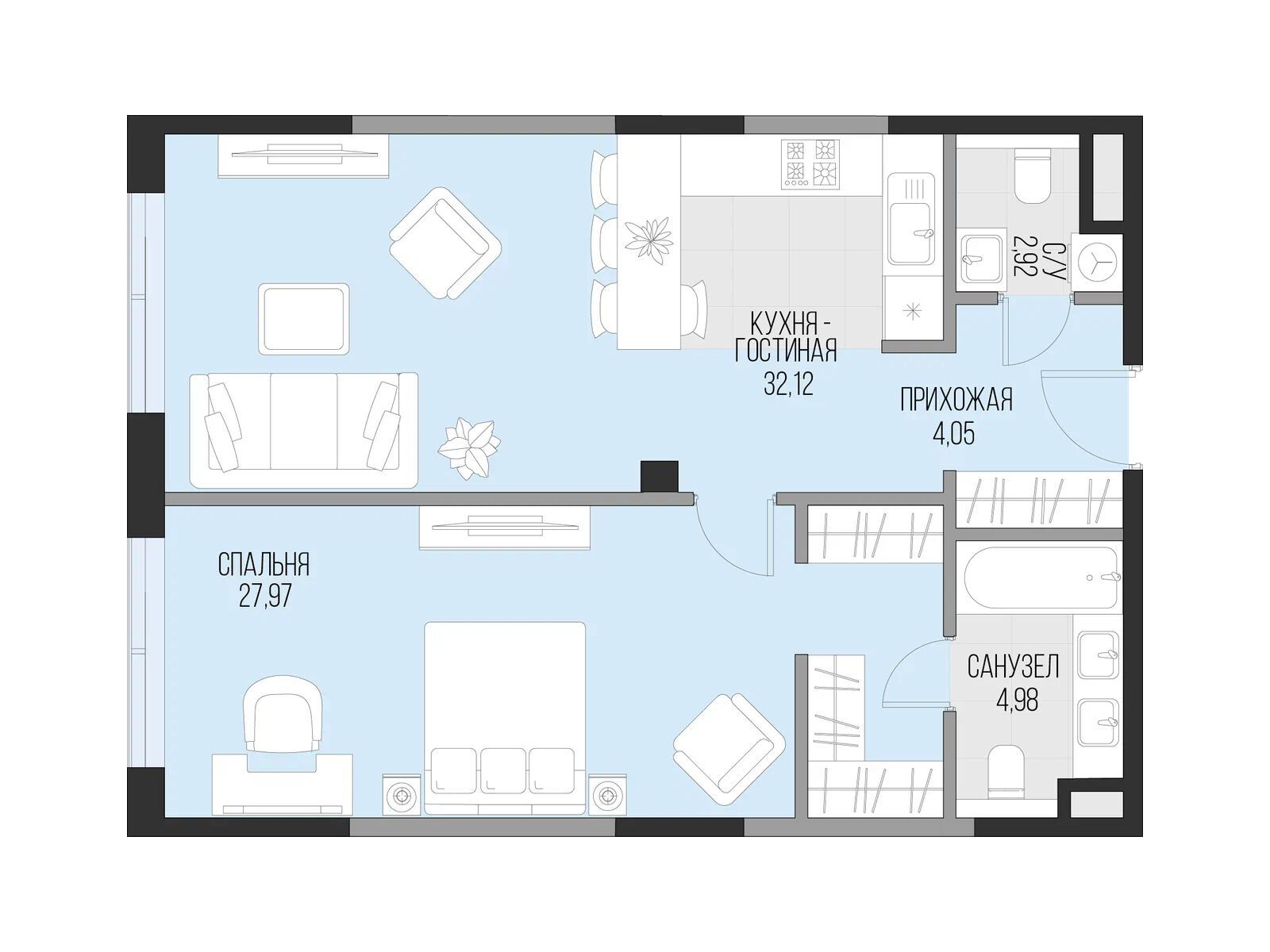 Планировка: 1-комн. квартира 71.82 м² в новостройке Садовническая 69