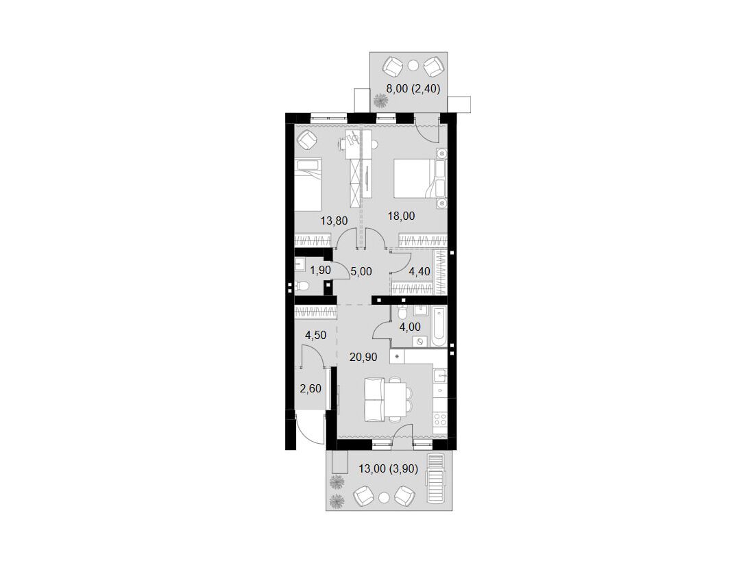 Планировка: 3-комн. квартира 81.40 м² в новостройке Апрелевка Клаб