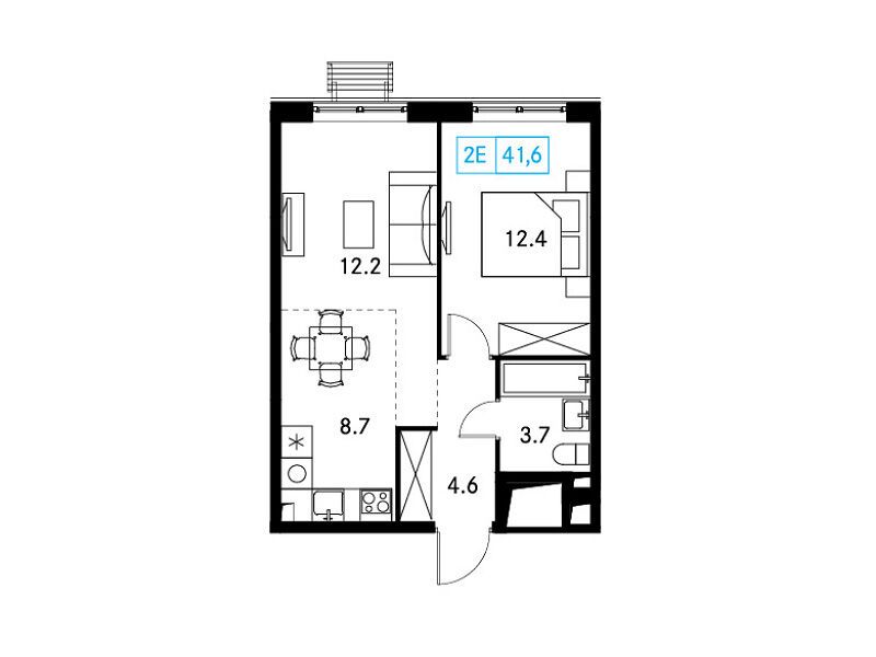 Планировка: 1-комн. квартира 41.40 м² в новостройке ЖК Новый Зеленоград