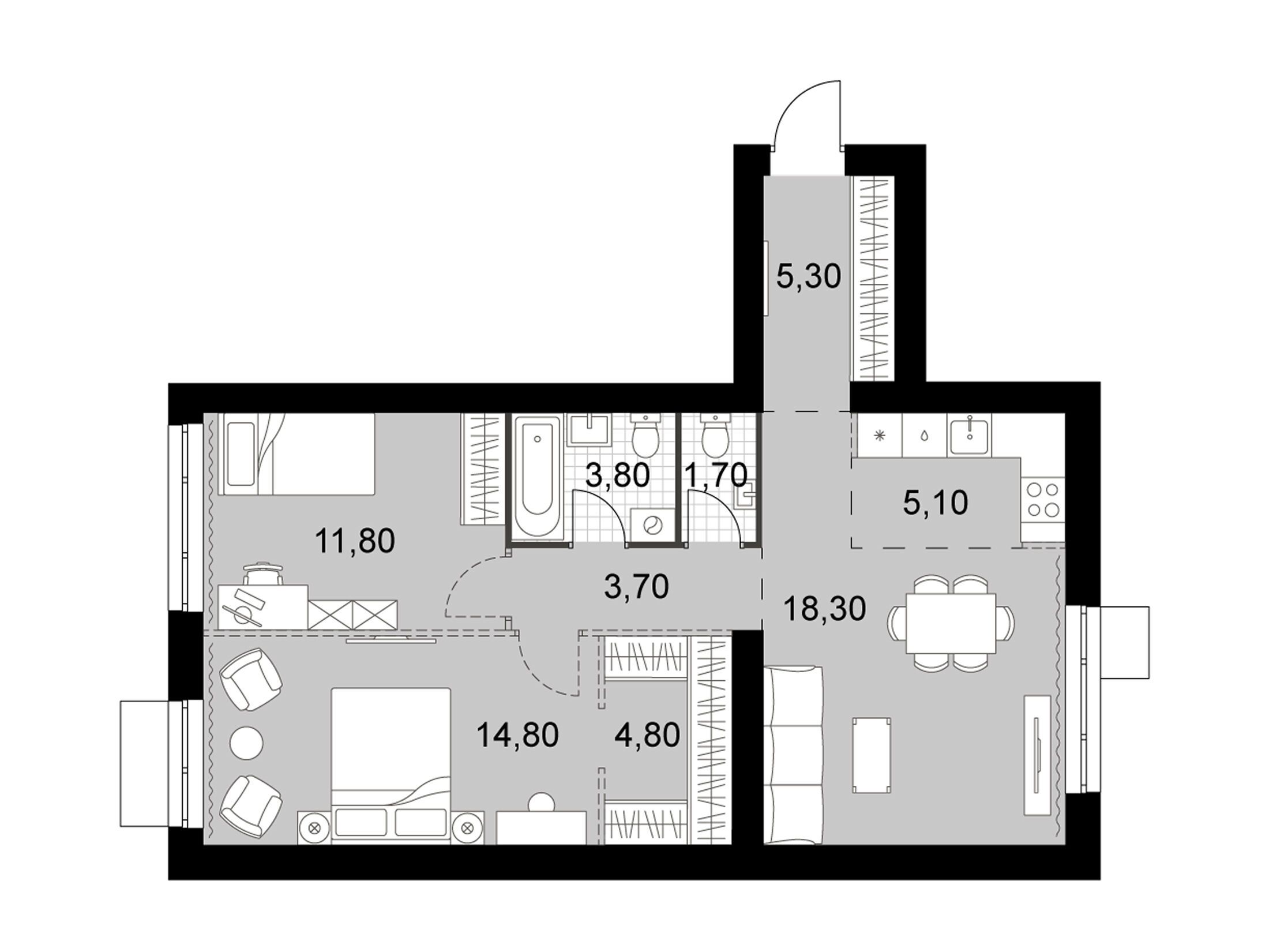 Планировка: 3-комн. квартира 69.30 м² в новостройке Апрелевка Клаб