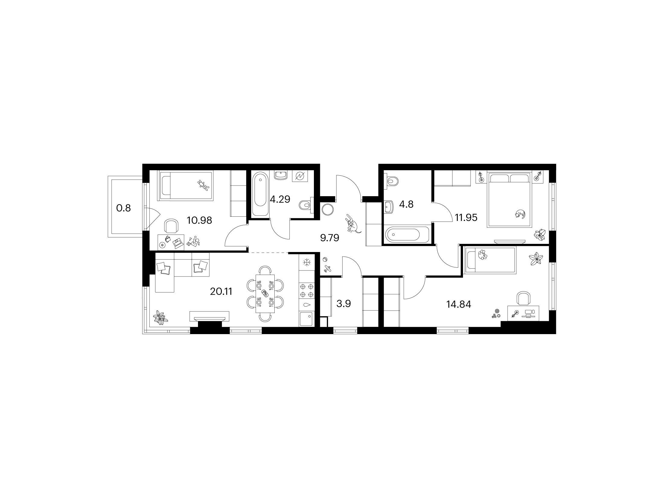 Планировка: 3-комн. квартира 81.46 м² в новостройке Таллинский парк