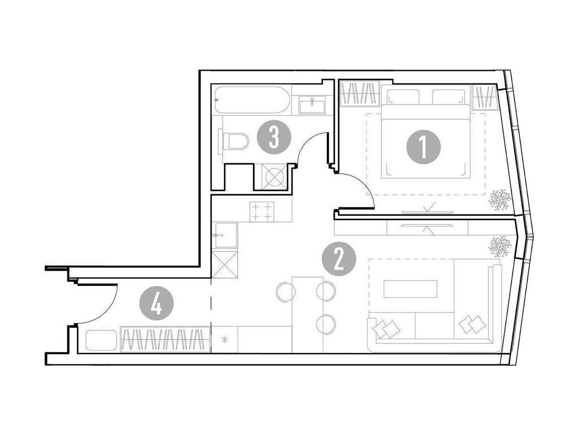 Планировка: 1-комн. квартира 44.27 м² в новостройке Уно. Горбунова