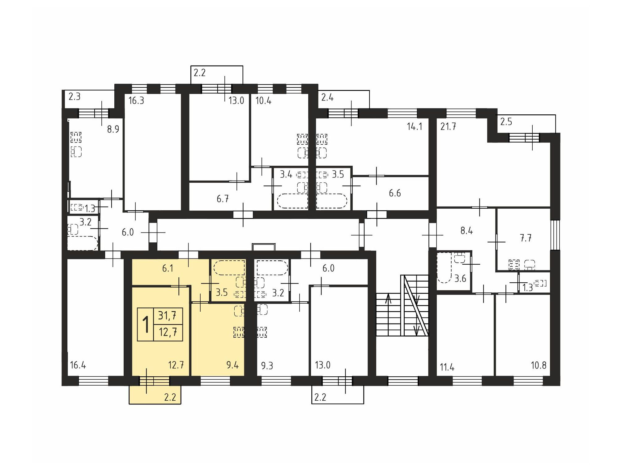 Планировка: 1-комн. квартира 31.70 м² в новостройке Щегловская усадьба