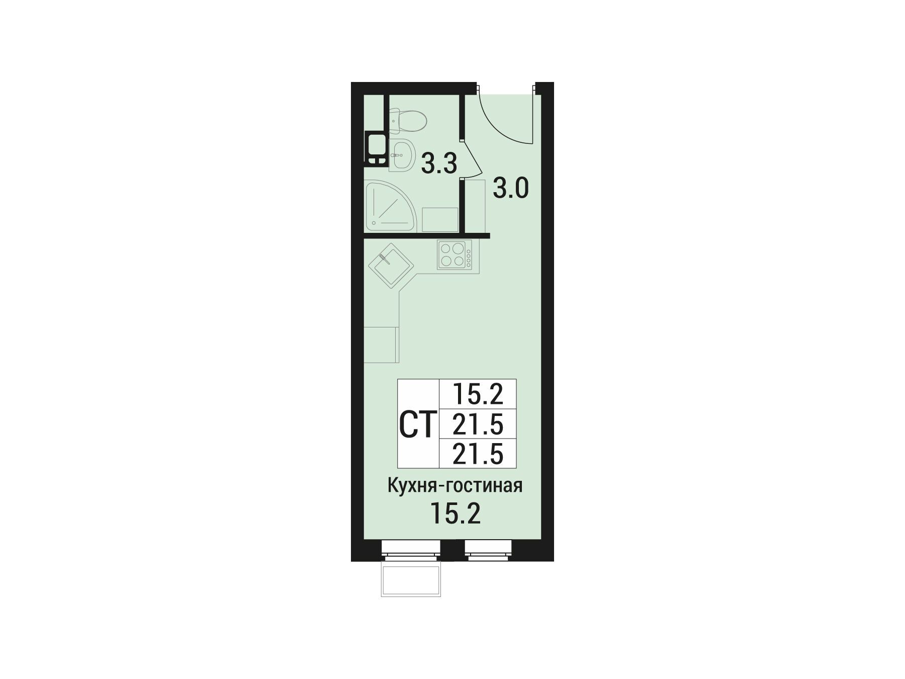 Планировка: Студия 21.50 м² в новостройке Дом в Малаховке