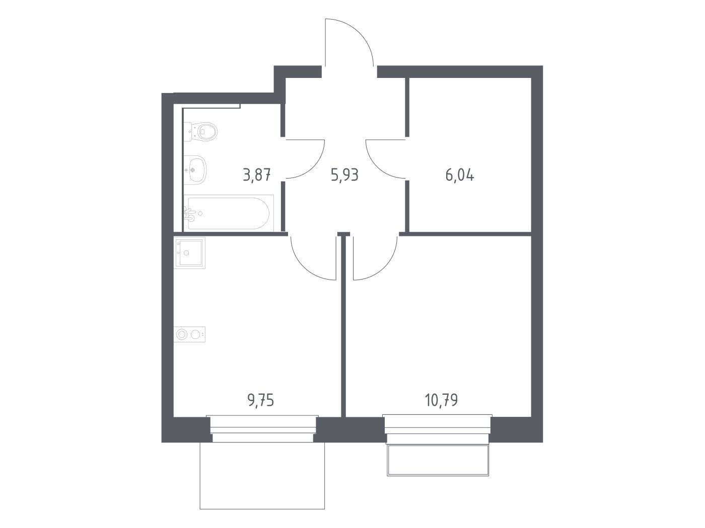 Планировка: 1-комн. квартира 36.38 м² в новостройке Новое Внуково