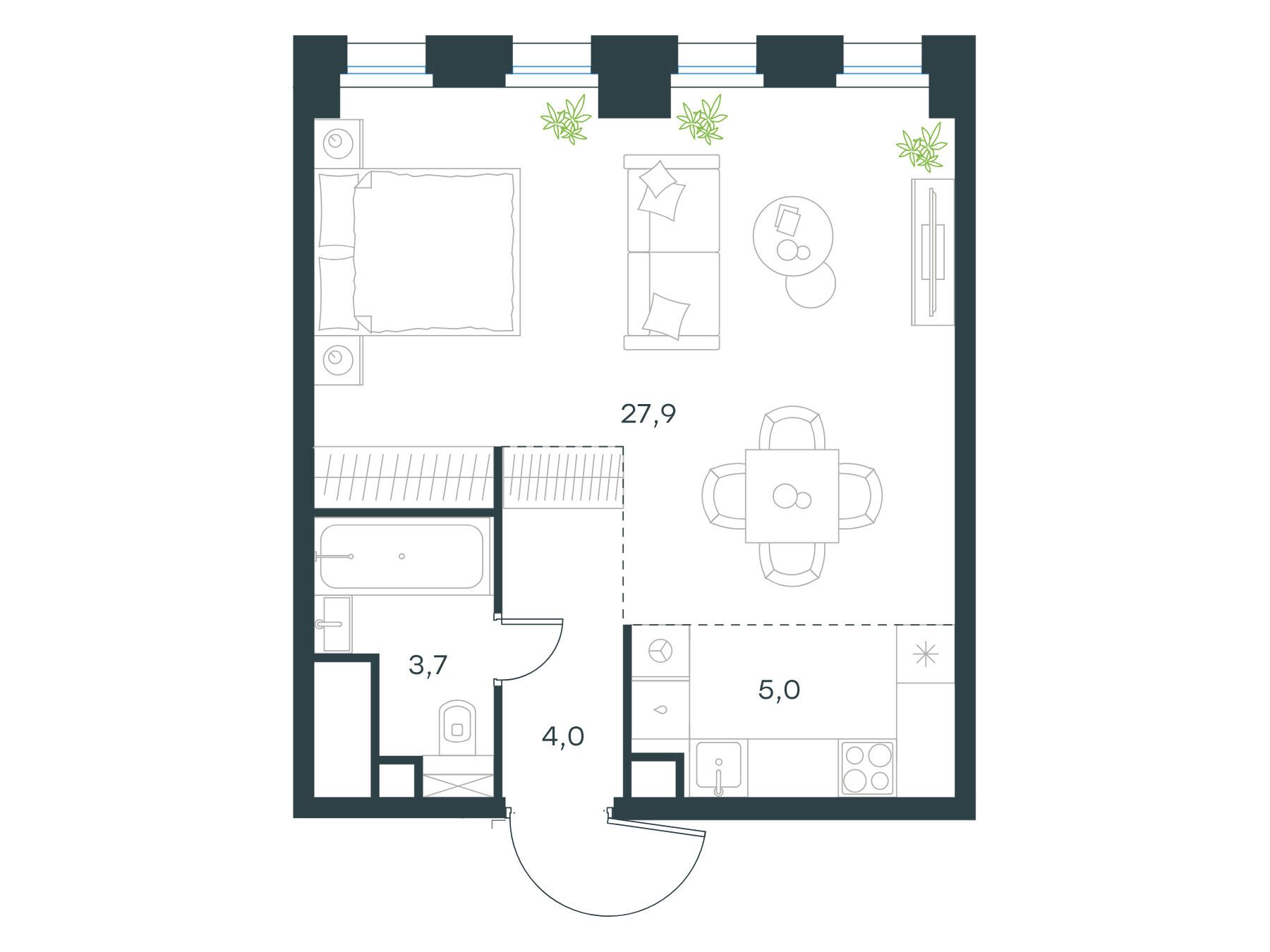 Планировка: Студия 40.60 м² в новостройке Левел Селигерская