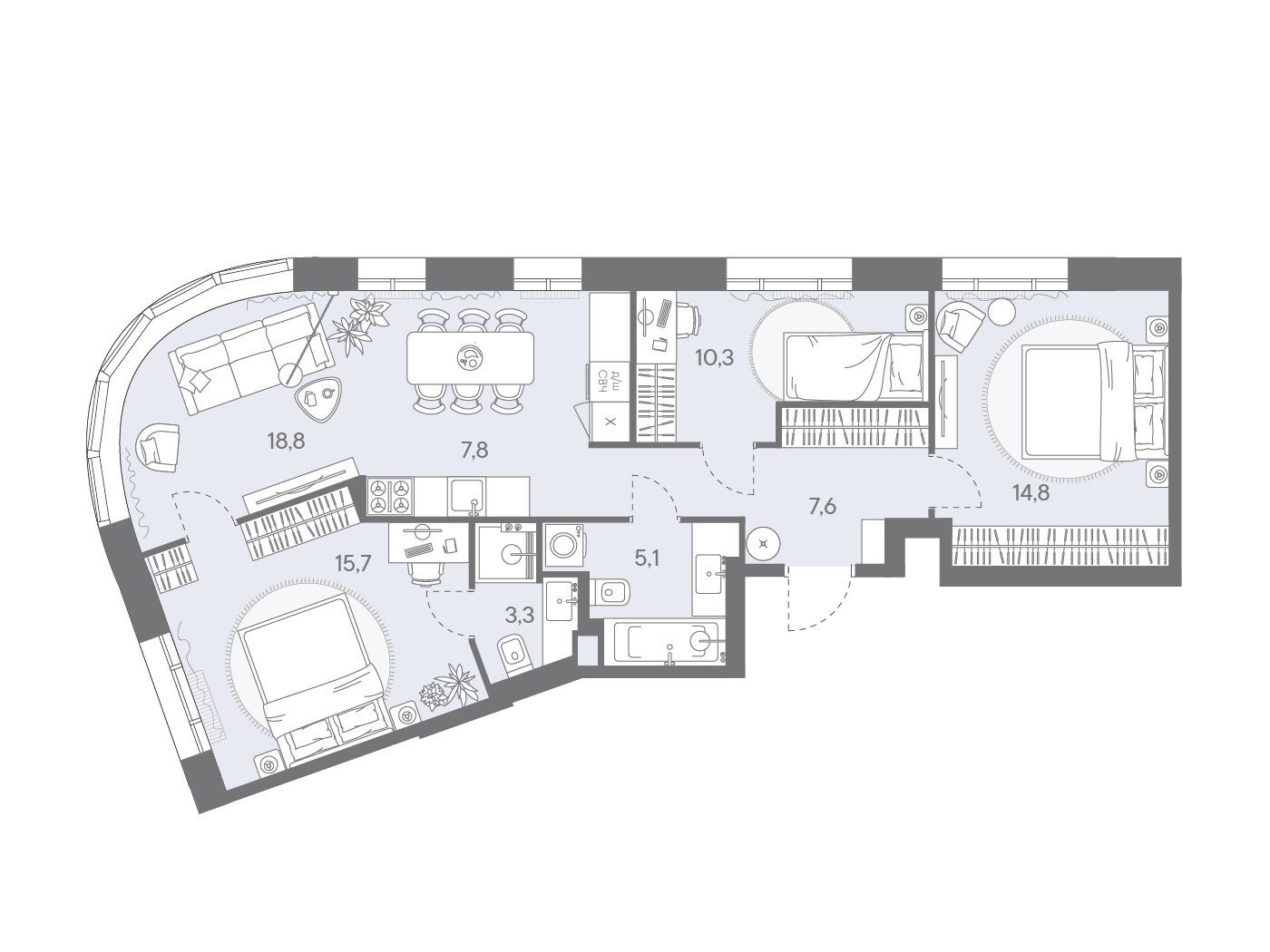Планировка: 3-комн. квартира 83.40 м² в новостройке Родина Переделкино